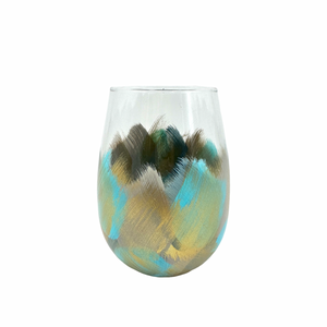 Hand Painted Stemless Wine Glass | Turquoise