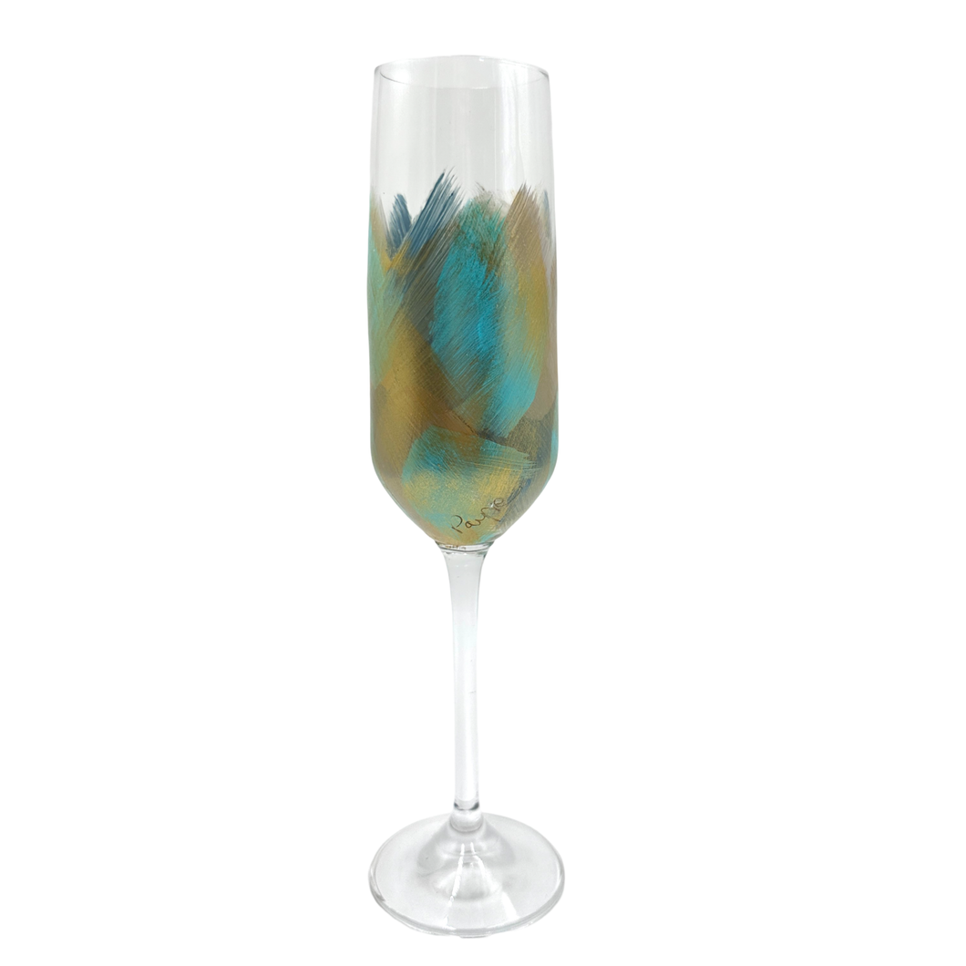 Hand Painted Stemmed Champagne Glass | Turquoise