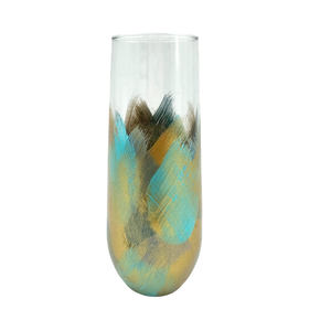 Hand Painted Stemless Champagne Glass | Turquoise