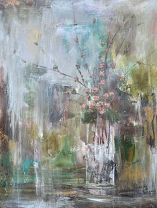 48 x 36, mixed media on canvas, "Colorful Quince"