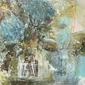 20 x 20, mixed media on canvas, "Hydrangea Vase"