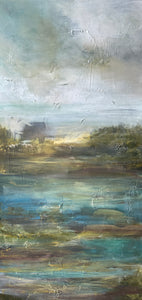 48 x 24, mixed media on canvas, "Landscape Blue"