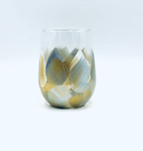 Hand Painted Stemless Wine Glass "Artsy White"