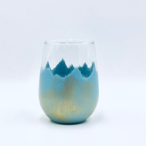 Hand Painted Stemless Wine Glass "Blue"