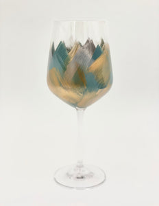 Hand Painted Wine Glass “Artsy Blue Green”