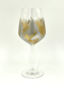 Hand Painted Wine Glass "Artsy Gold Silver"
