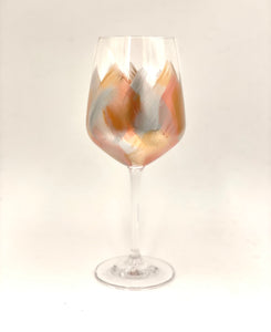 Hand Painted Wine Glass “Artsy Silver Gold Blush”