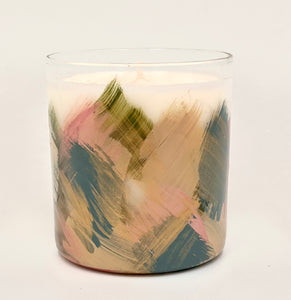 Hand Painted Candle "Green Blue Blush"