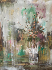 48 x 36, mixed media on canvas, "Colorful Quince"