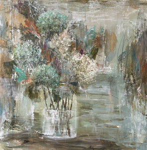 36 x 36, mixed media on canvas, "Warm Bouquet"