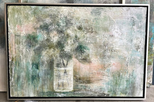 24 x 36, mixed media on canvas, "Soft Hydrangea"
