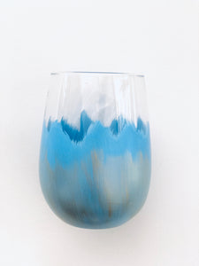 Hand Painted Stemless Glass “Blue”