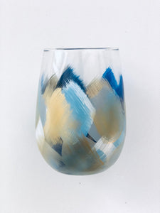 Hand Painted Stemless Wine Glass "Navy"
