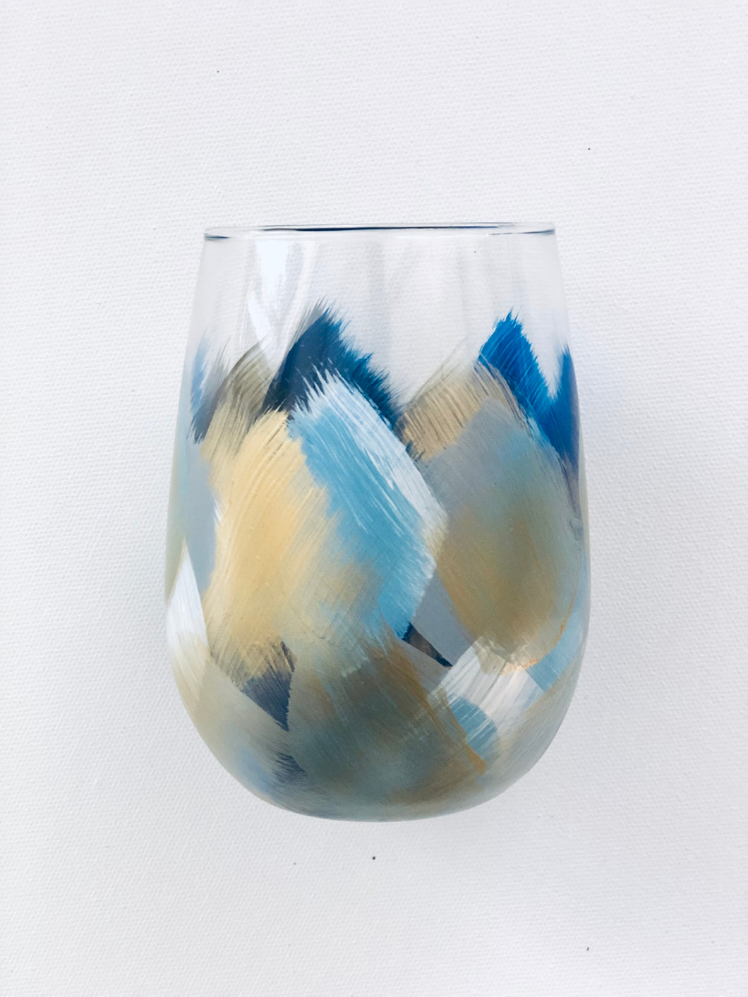 Hand Painted Stemless Wine Glass 