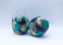 Hand Painted Stemless Wine Glass “Artsy Navy”