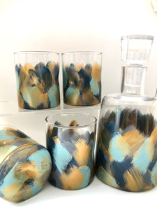 Hand Painted Set of 4 Glasses with Decanter