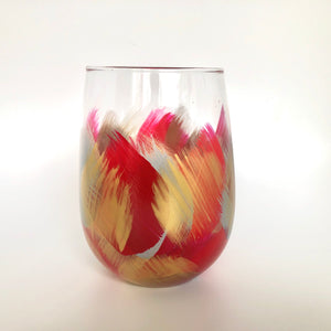 Hand Painted Stemless Glass “Artsy Red”
