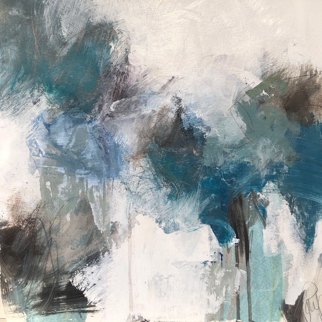 15 x 15, acrylic on paper, “Blue I”