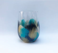 Hand Painted Stemless Wine Glass “Artsy Navy”