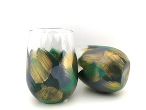 Hand Painted Stemless Glass “Artsy Moss”